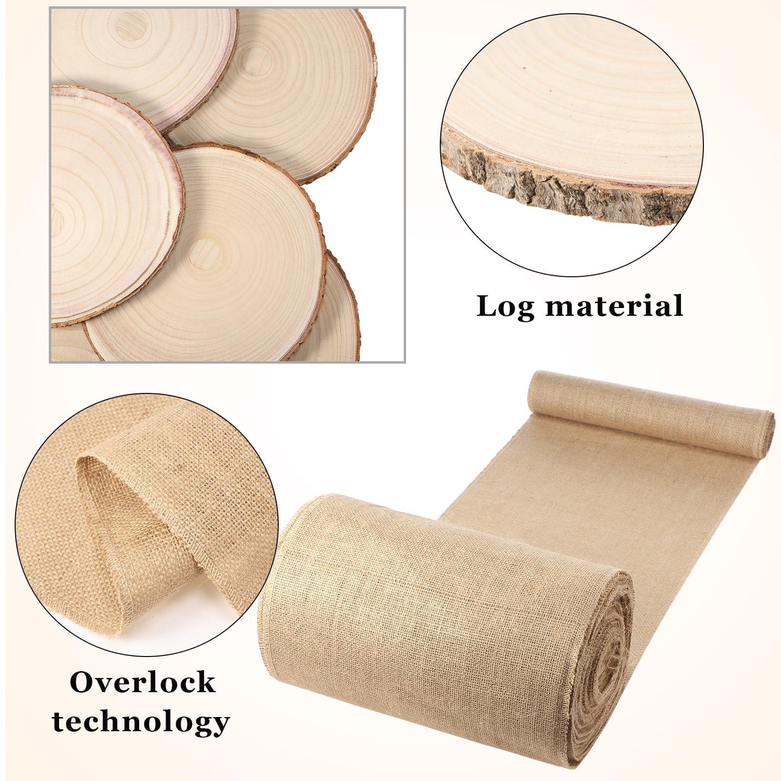 Tioncy Burlap Table Runner Kit Rustic Farmhouse Party, Natural Burlap Table Runner and Wood Centerpieces for Wedding,Christmas, Baby Shower,Birthday, Kitchen Coffee(100ft,12 Pcs)