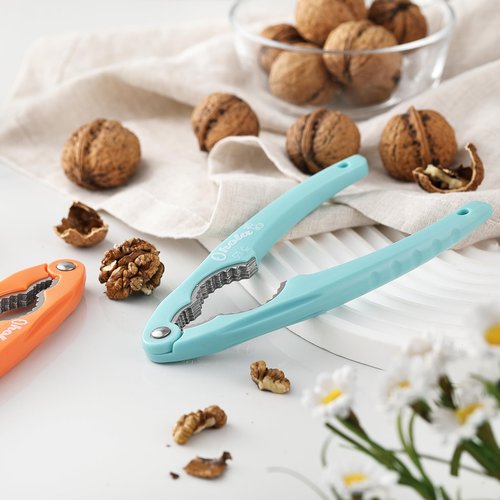2PCS NutCracker, OHOLA Stainless Steel Nut Crackers for All Nuts, Nutcracker Tool for Walnet, Pencan, Chestnut, Crab, Lobster and More, Ergonomic Handle (Stylish Pattern, Orang + Blue)
