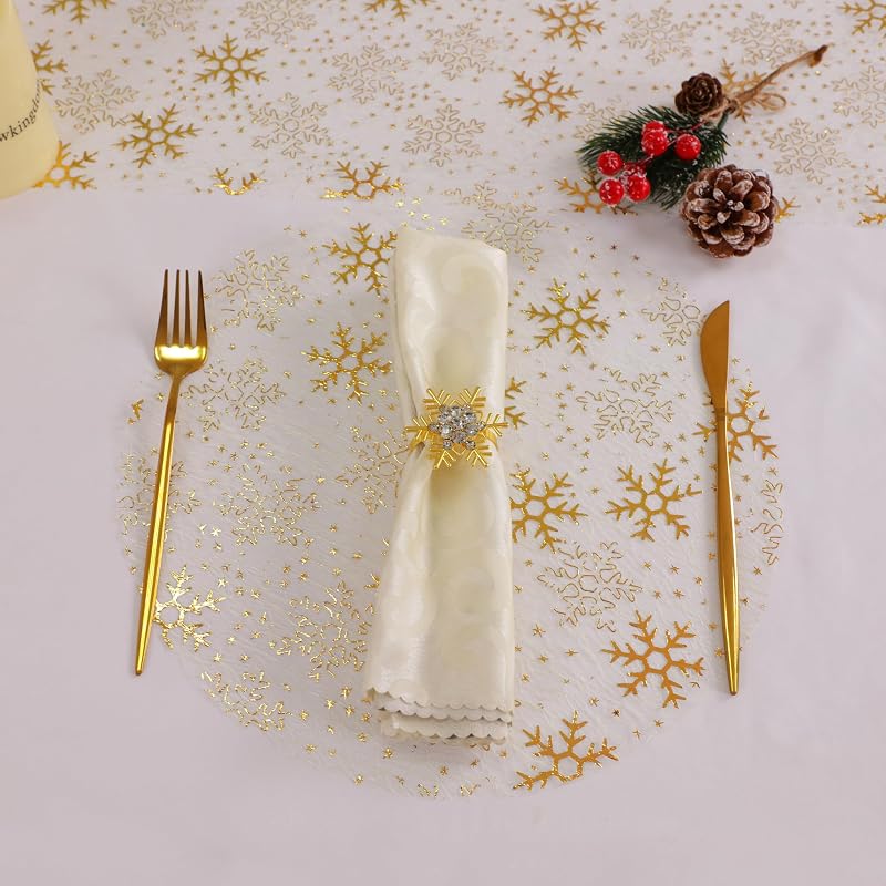 Gold Snowflake Table Runner 49 ft - Sparkly Christmas Decor (Variation: Gold Snowflake+49FT)