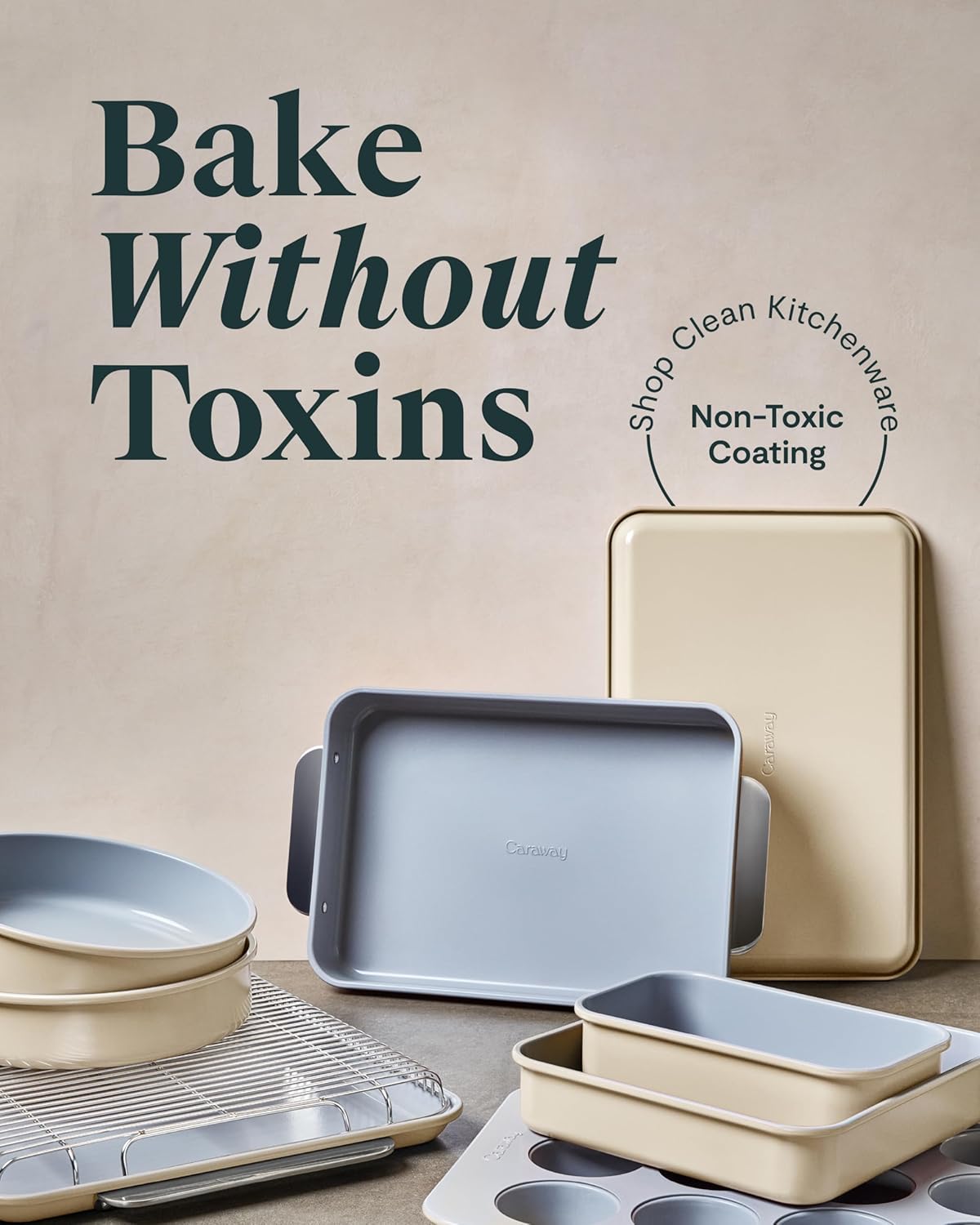 Caraway Nonstick Baking Pan Set - 2x 9" x 6.5" & 1x 9" x 13" - Non-Toxic Ceramic, Aluminized Steel - Ideal for Casseroles & Lasagna - White
