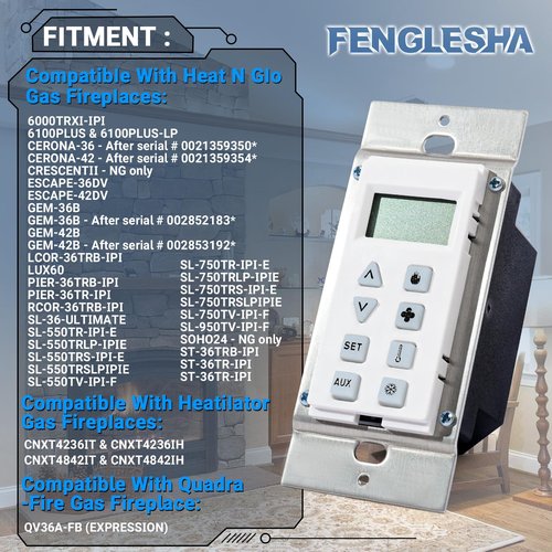 Fenglesha HTI-12-007 Wall Switch Wall Control Assembly Compatible with Heat N Glo, Heatilator, QuadraFire Gas Fireplaces, Used for Both NG and LP Units