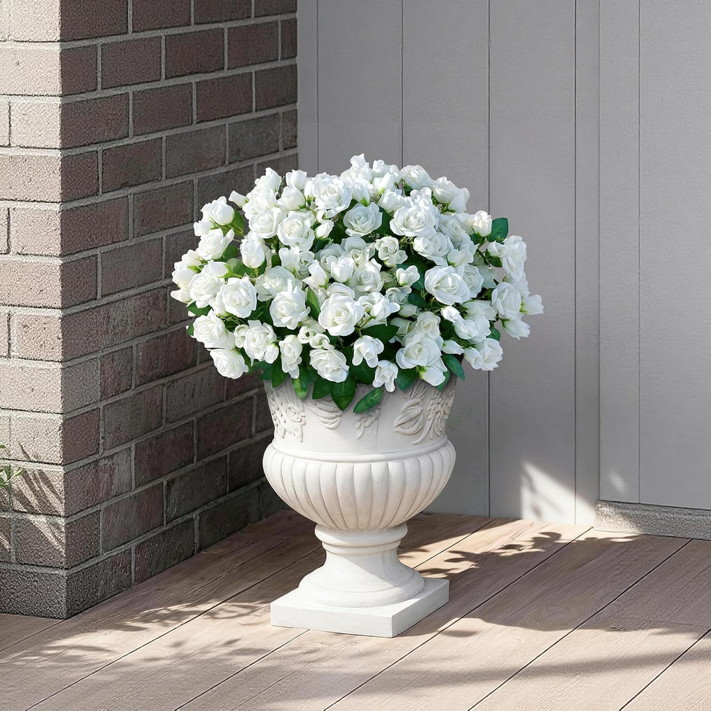 Skiennix Artificial Roses - Realistic Silk Bouquets for Outdoor Decor | UV Resistant White Flowers (8 Bundles)