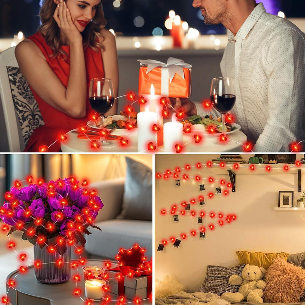 Skiennix Valentine's Day Red Heart Fairy Lights - 7Ft 20 LED Twinkle String Lights | Battery Operated & Waterproof, 2 Pack