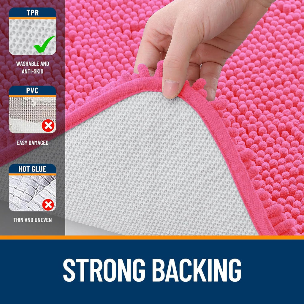 OLANLY Bath Rugs - Extra Soft Chenille, Quick-Dry, Machine Washable | 30x20, Hot Pink for Bathroom Decor