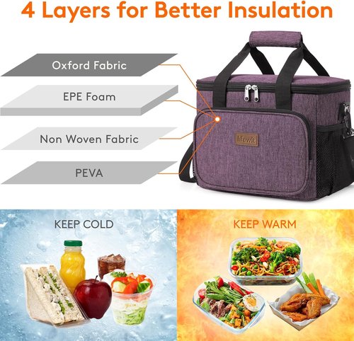 Lifewit Insulated Lunch Bag - Large Soft Cooler Tote for Adults | Purple 24-Can Capacity (15L)