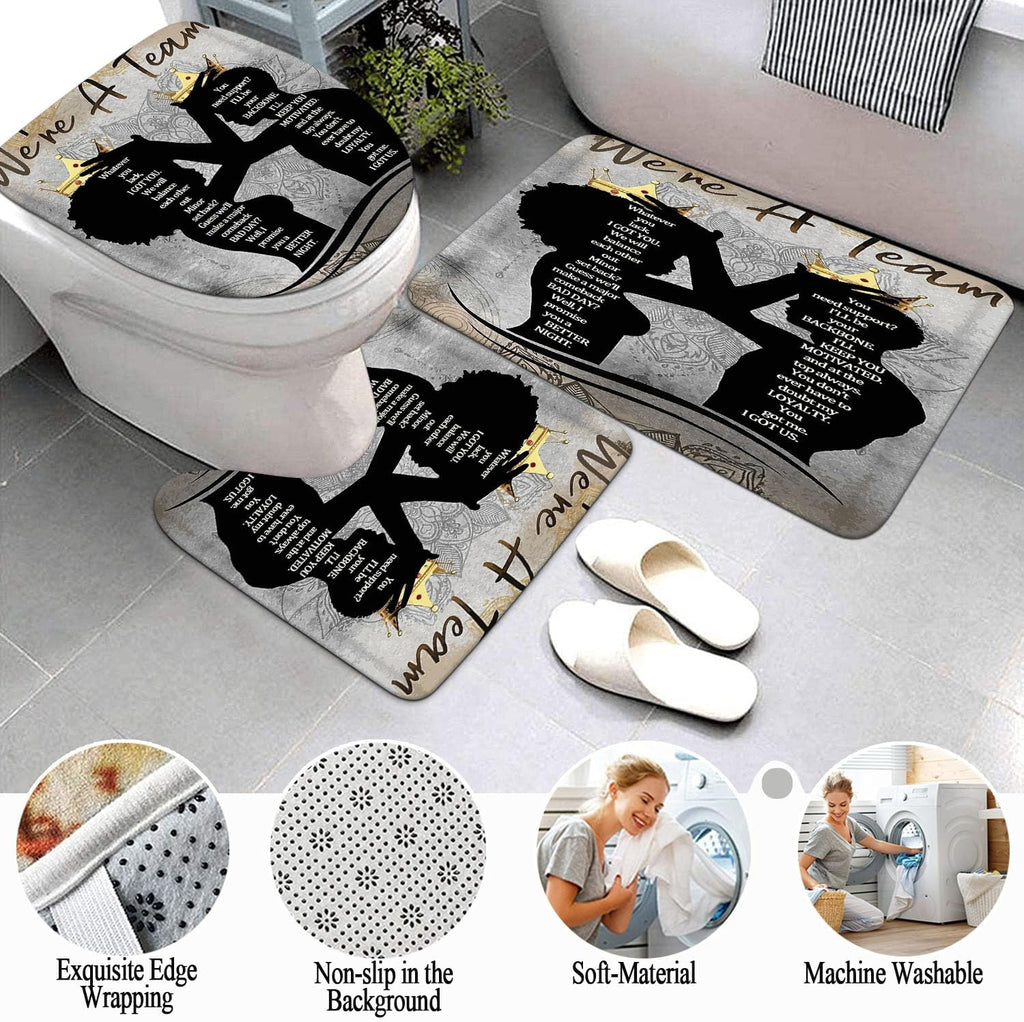 Skiennix Black King Queen Shower Curtain Set - Inspirational Bathroom Decor with Rugs & Bath Mat