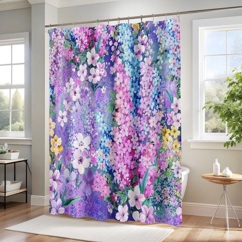BayNook Purple Floral Shower Curtain, Cute Colorful Flower Fabric Shower Curtains for Bathroom, Pretty Funky Watercolor Cloth Shower Curtain Set Trendy Waterproof Bath Curtain 72x72
