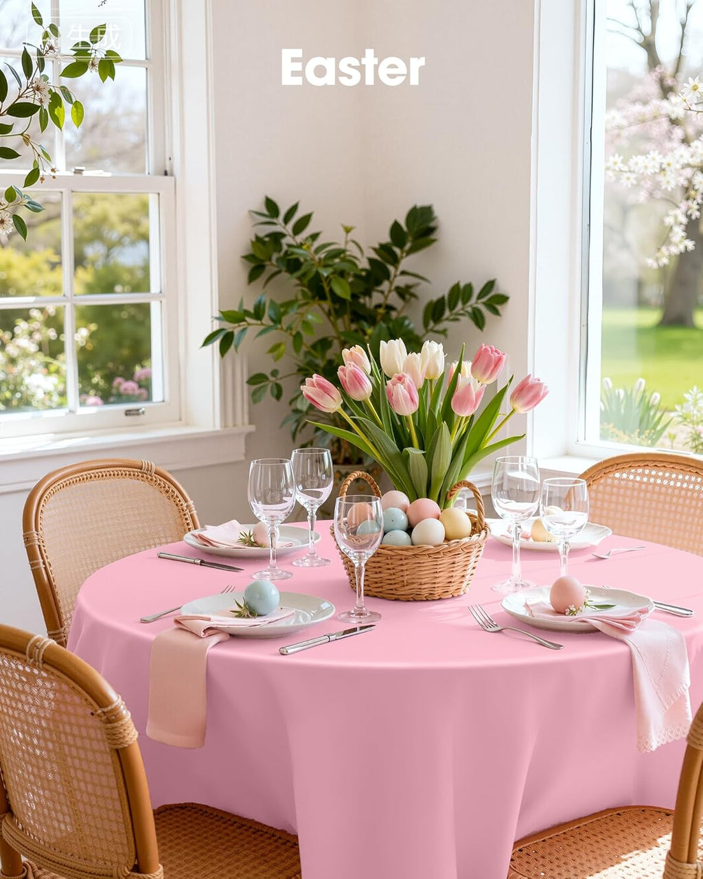 Pureegg Disposable Plastic Table Cloths - 84'' Round, Leakproof & Sturdy, 8 Pack in Pastel Pink for Easter & Mother's Day