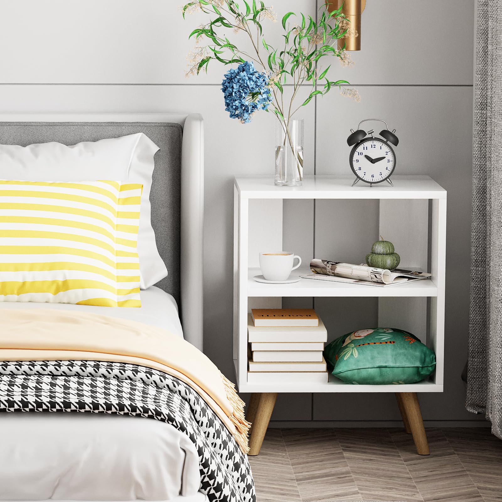 Aenuert Night Stand, White Nightstand, Modern End Table with Open Storage, 2-Tier Bedside Table for Small Space, Living Room, Bedroom