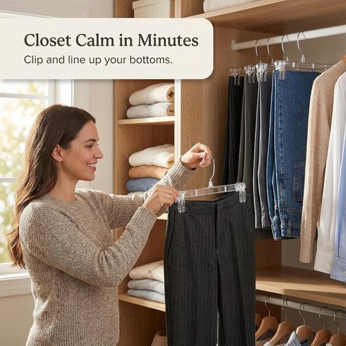 DEILSY™ Pants Hangers with Clips - Space-Saving 12-Inch Hangers for Jeans & Skirts | 30-Pack Durable Closet Organizers