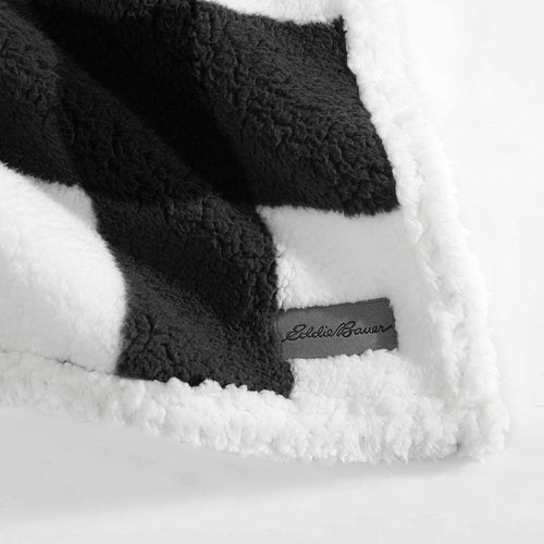 Eddie Bauer - Blanket, Super Soft Reversible Sherpa & Brushed Fleece Bedding, Throw Blankets for Couch, Ideal for Lounging (Black Check)