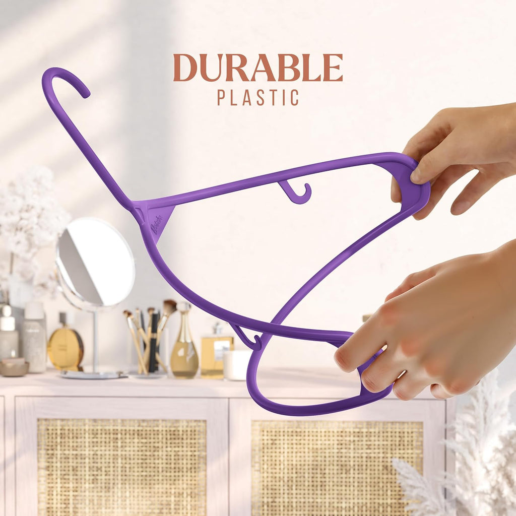Plastic Hangers 20 Pack - Space-Saving Clothes Hangers in Purple - Ideal for Closets and Apartments