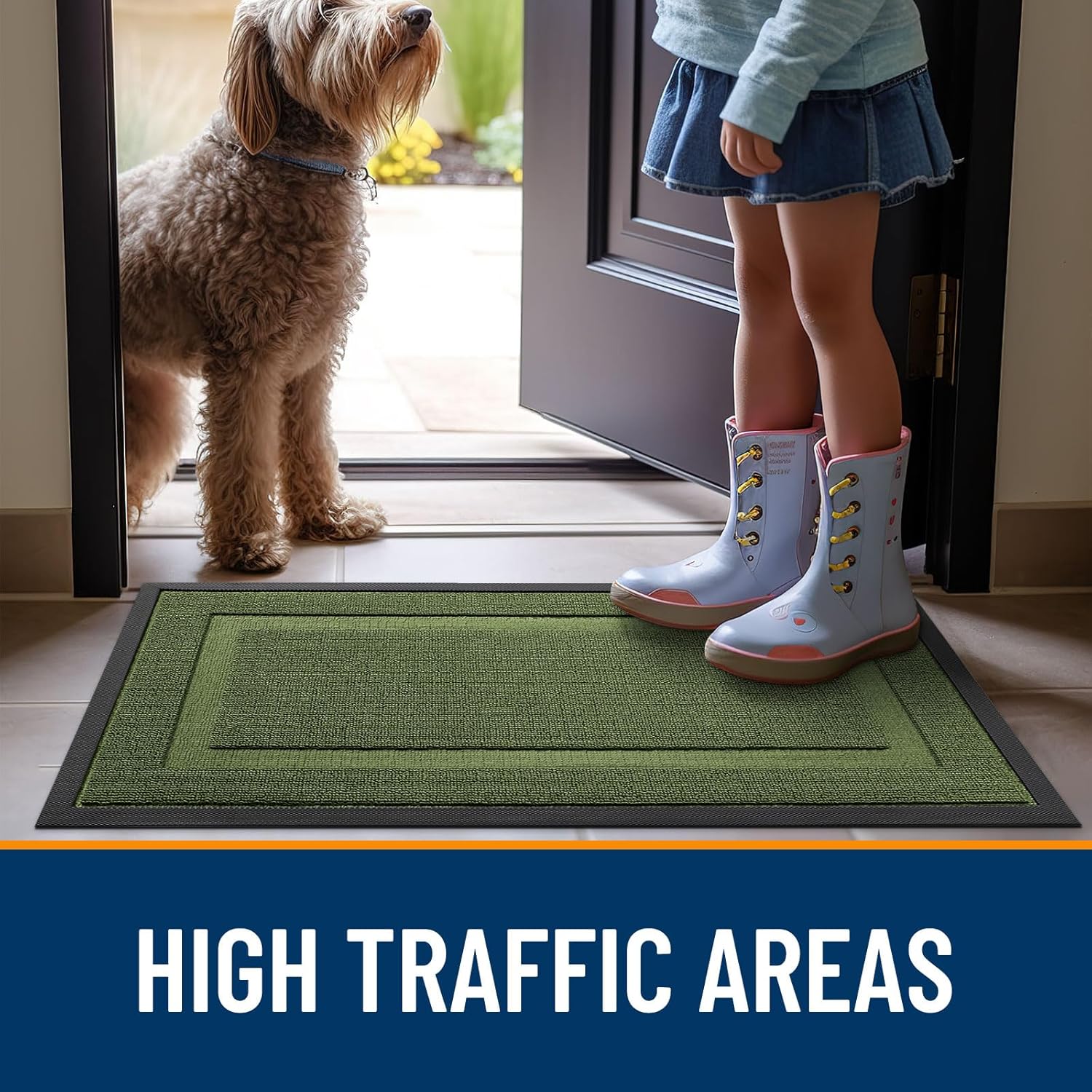 OLANLY Waterproof Front Door Mat - All-Season Indoor/Outdoor Doormat, Easy Clean, 29.5x17, Classic Green