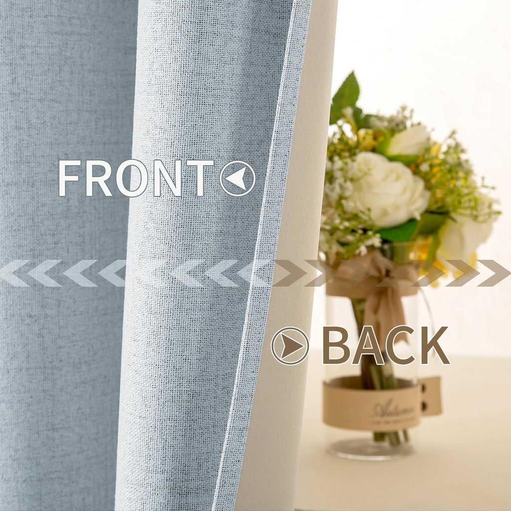 MIULEE Blackout Curtains - 100% Thermal Insulated Linen Textured Drapes | Chambray Blue, 52 x 63 Inch (2 Panels)