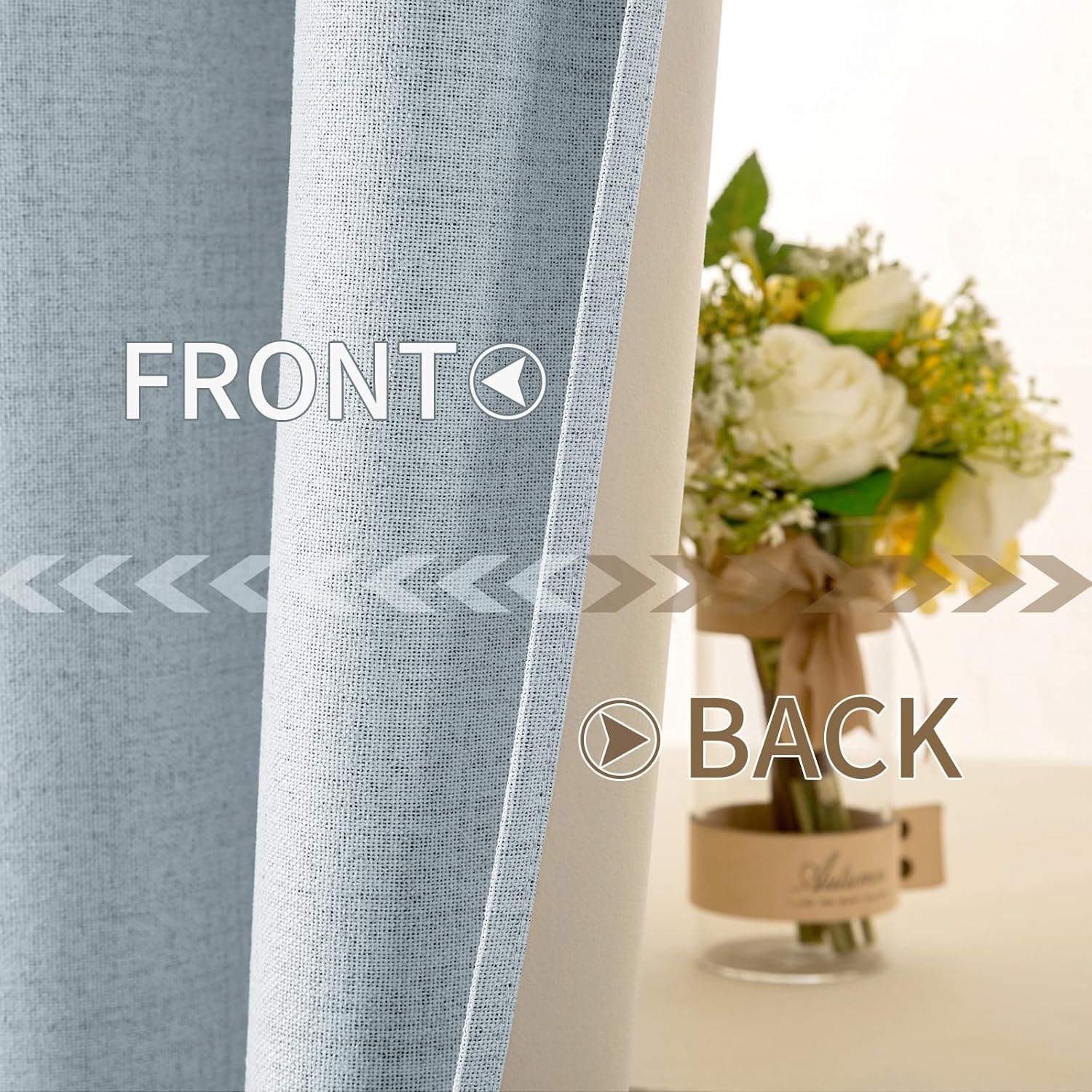 MIULEE Blackout Curtains - 100% Thermal Insulated Linen Textured Drapes | Chambray Blue, 52 x 63 Inch (2 Panels)