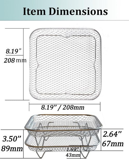 Cosori Dual-Layer Air Fryer Rack Set - 304 Stainless Steel Mesh Baskets for Enhanced Cooking | Square Accessories