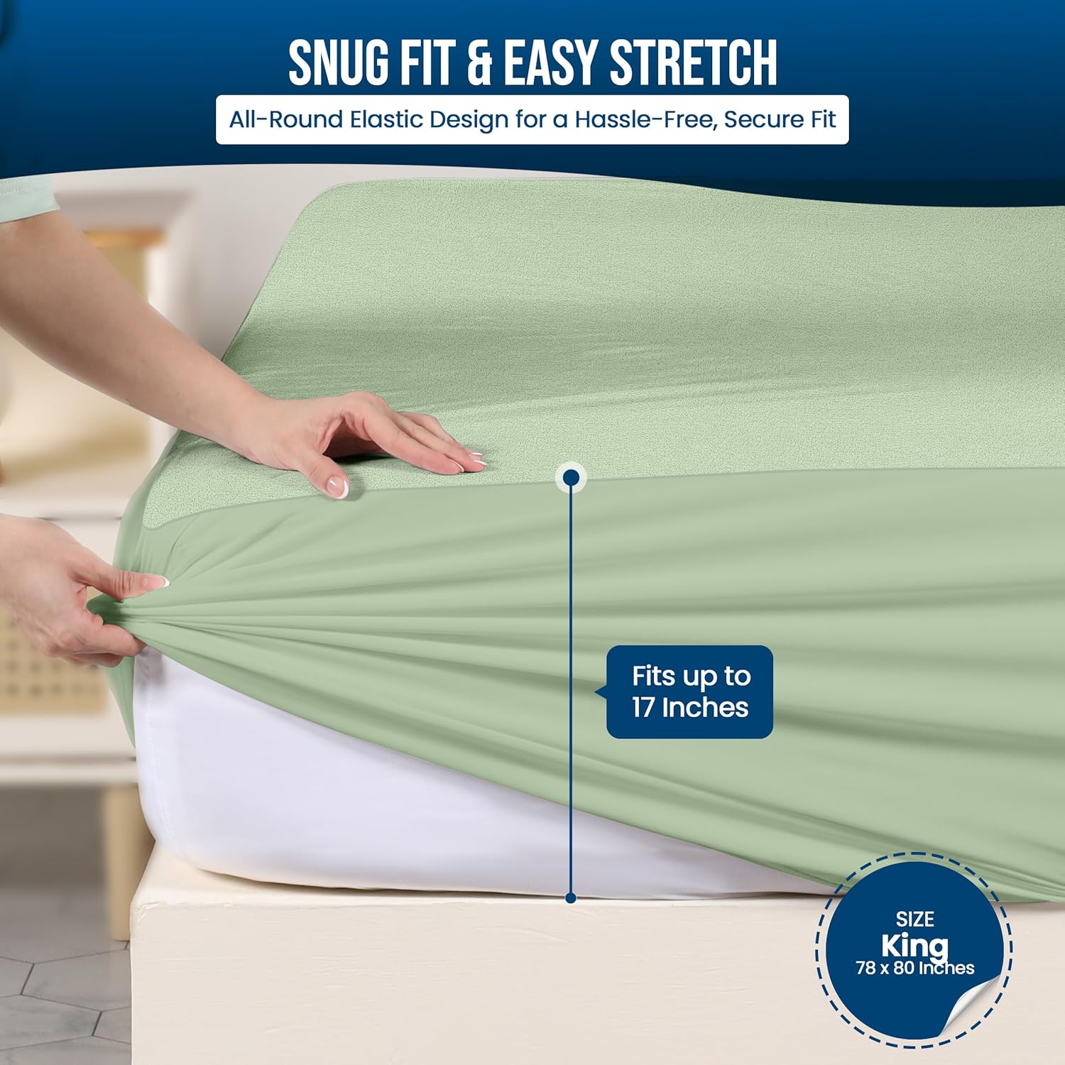 Utopia Bedding Waterproof King Size Mattress Protector - Premium 200 GSM Terry Cover, Soft & Breathable, Deep Pockets 17" (Sage)