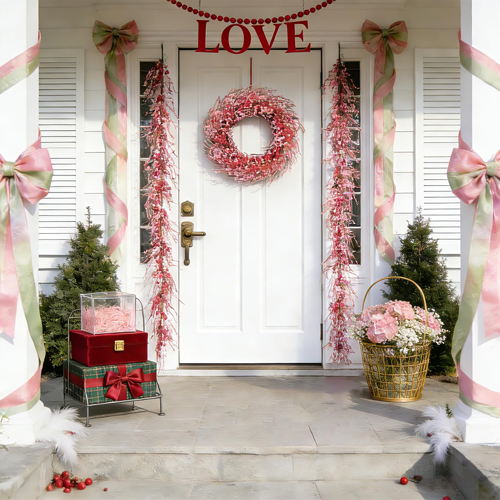 idyllic 6 Ft Valentine's Day Pink & Red Flower Wreath Decorations, Artificial Floral Garland with Bendable Stems for Front Door Mantel Table Bedroom Wedding Decor