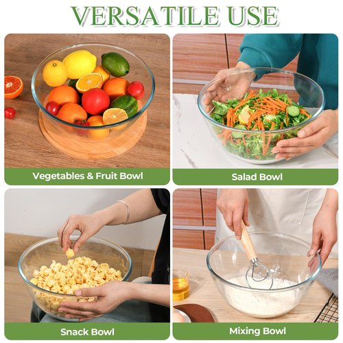 GEHE Glass Salad Bowl with Sealing Lid, 10.6Inch Large Trifle Bowl Glass Fruit Bowl, 4.7 Quart Large Capacity Serving Bowls for Salad, Pasta, Fruit, Dessert Display Cake, Microwave Safe
