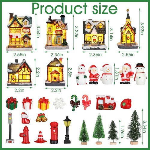 Liliful Christmas Village House Set - 46 Pcs LED Lighted Resin Figurines for Holiday Decor | Rustic Xmas Scene