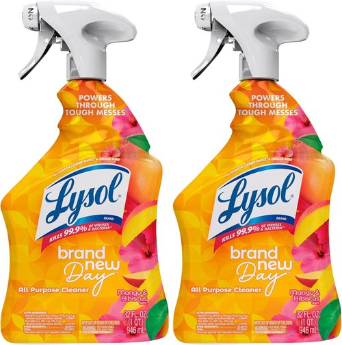 Lysol All-Purpose Cleaner Spray - Multi-Purpose Disinfectant for Kitchen & Bathroom | Mango & Hibiscus, 32 Fl Oz (Pack of 2)