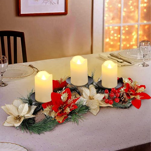 FORUP Christmas Centerpiece - Elegant Poinsettia Design with 3 Flameless Candles | Perfect for Holiday Table Decor