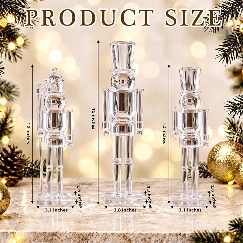 Clear 12" & 15" Nutcracker Figurines Set of 3 - Acrylic Soldier & King
