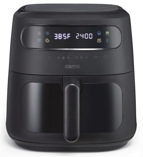 CRUX x Marshmello 8.0 QT Digital Air Fryer with TurboCrisp Technology, Touch Screen Temperature Control, Timer and Auto Shut-off, Fully Programmable, Silicone Liner Included, Black
