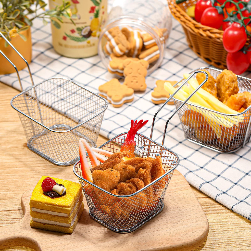 36 Pcs Mini Square Fry Basket with Handle Chrome French Fry Holder Chip Food Presentation Baskets Net Potato Cooking Tool for Food Table Serving Oil Residue Filtration