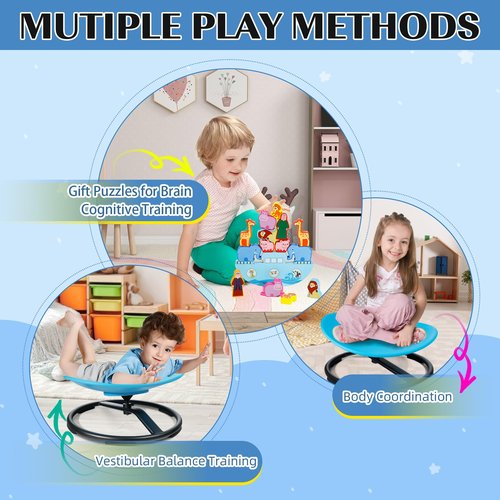 FOKOL 2026 New Upgraded Kids Sensory Swivel Chair, Autism Spinning Chair for Body Coordination Training, Autism Sensory Chairs for Autistic and ADHD Kids, Spin Seat, Non-Slip Metal Base(Blue)