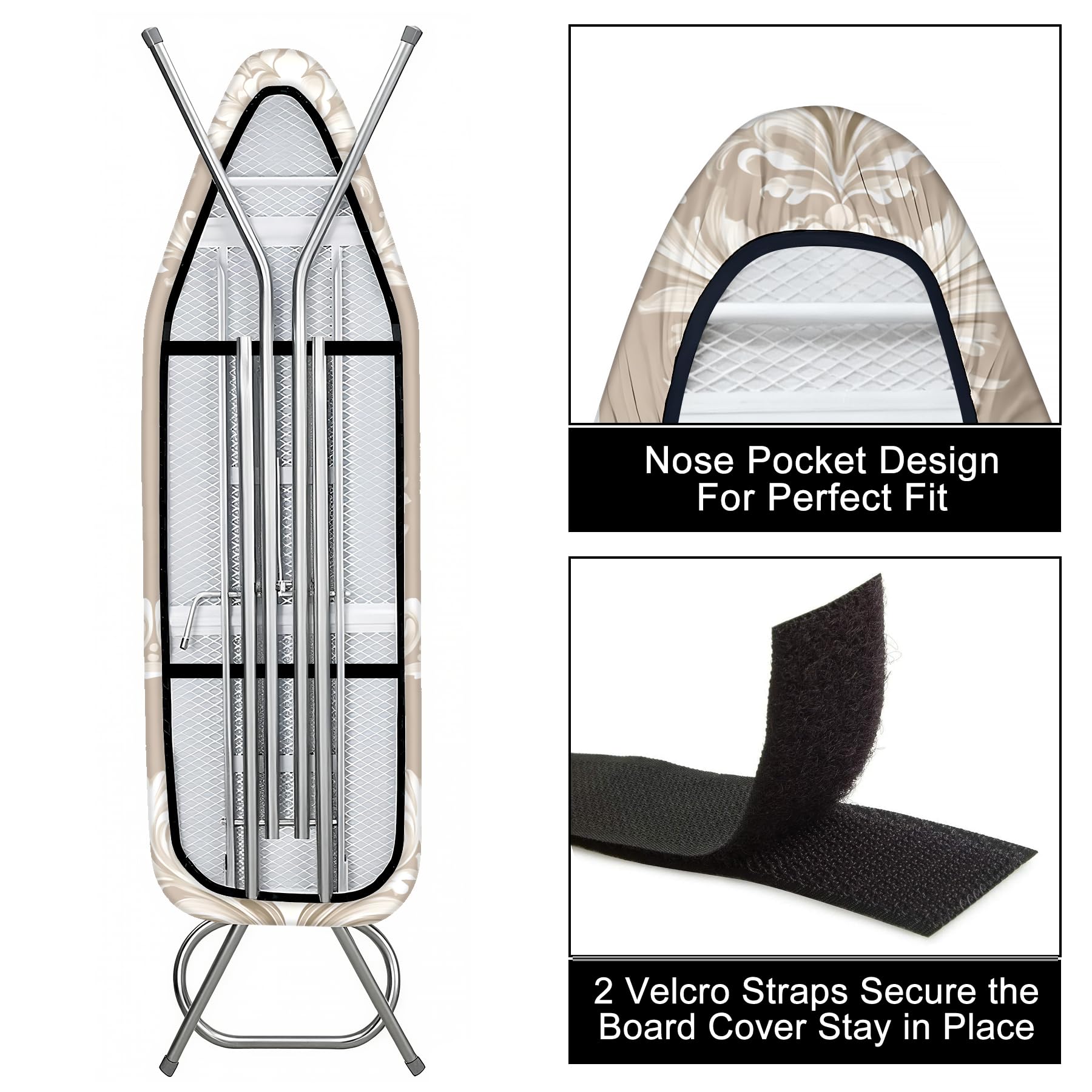 Ironing Board Cover 15"x54" Standard Size Replacement Thick Iron Board Covers Heavy Duty Non-Slip Board Cover Fitted with Elastic Edges and Velcro Straps