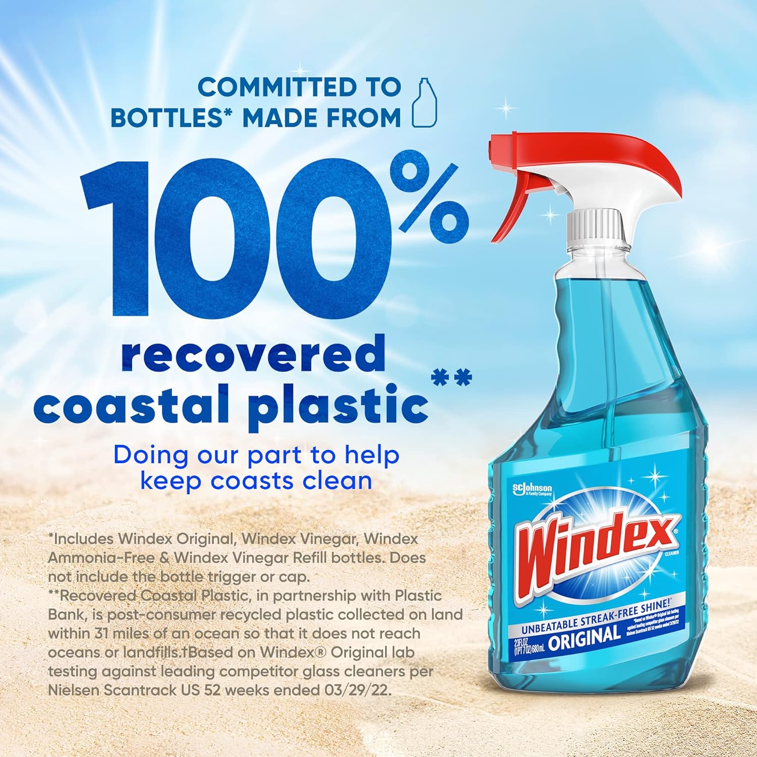 Windex Glass & Window Cleaner Spray Bundle - Original Blue Scent, 23 Fl Oz Spray + 32 Fl Oz Refill