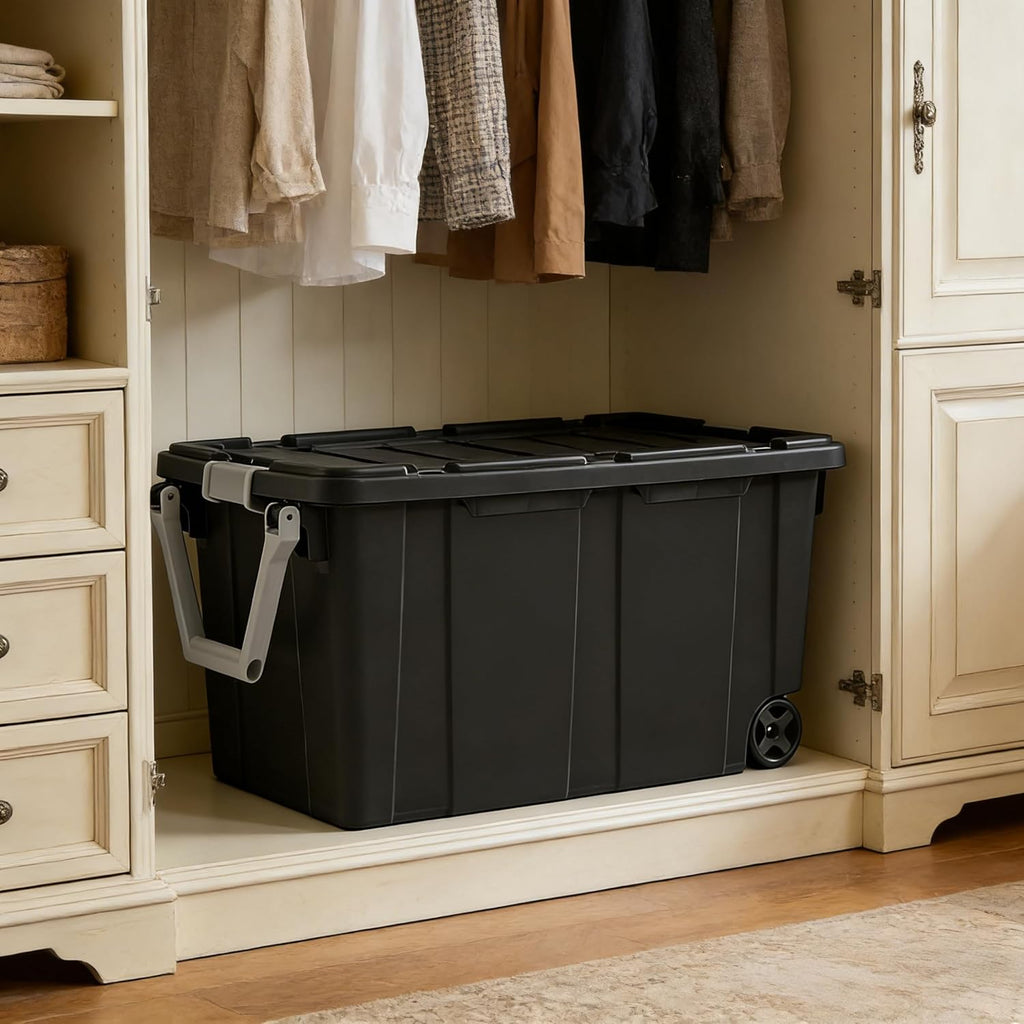 Skiennix 40 Gallon Storage Bin - Extra Large Tote with Wheels & Lid for Attic, Basement, Garage | Dark Gray