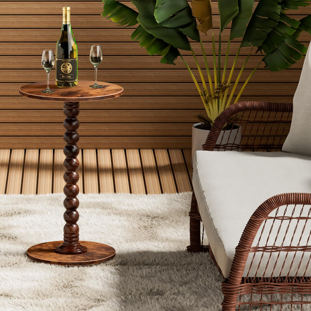 Yaoyiizy Drink Table, Drink Tables for Small Spaces, Modern Accent Nightstand with Solid Wood Leg for Living Room, Bedroom, Bathroom, Brown