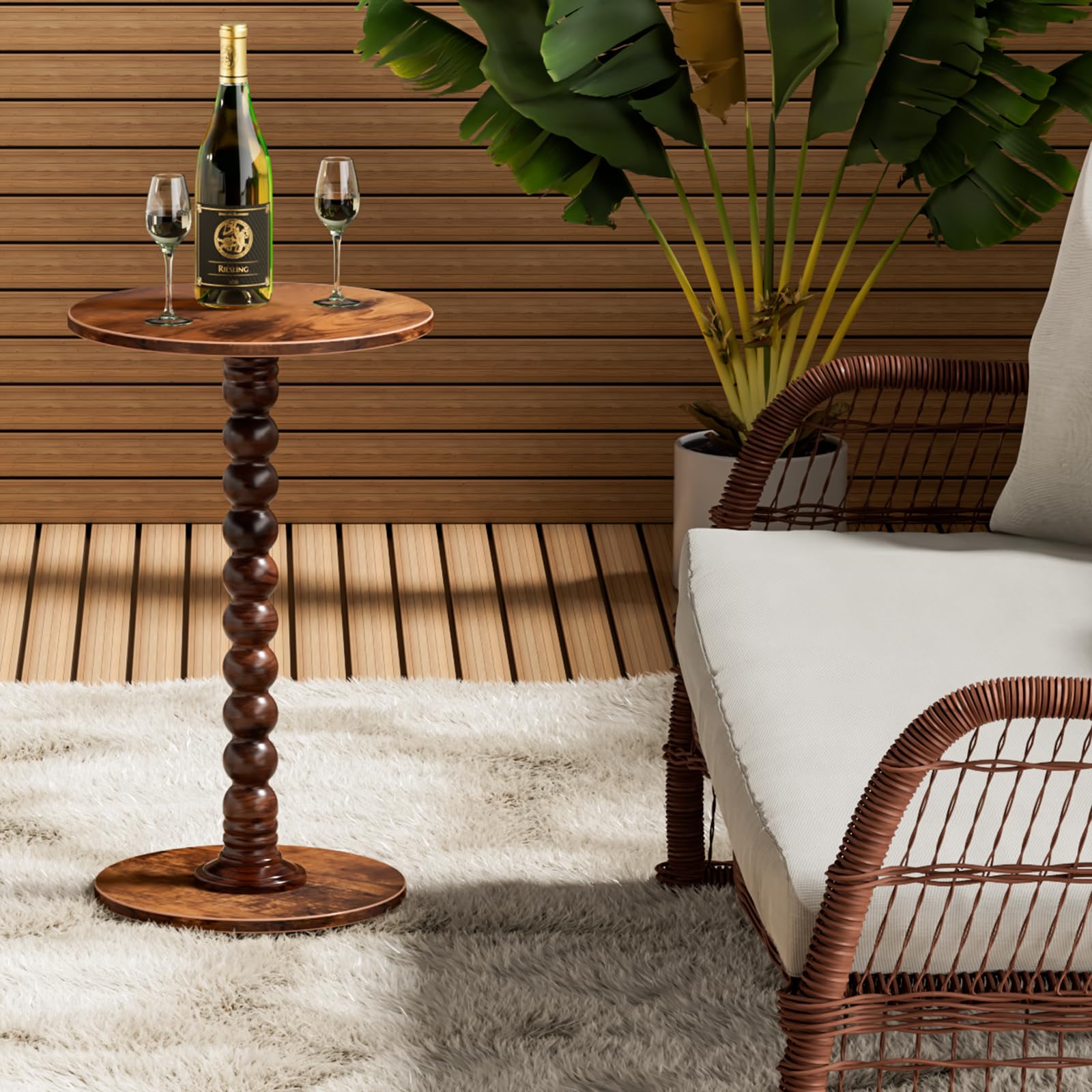 Yaoyiizy Drink Table, Drink Tables for Small Spaces, Modern Accent Nightstand with Solid Wood Leg for Living Room, Bedroom, Bathroom, Brown