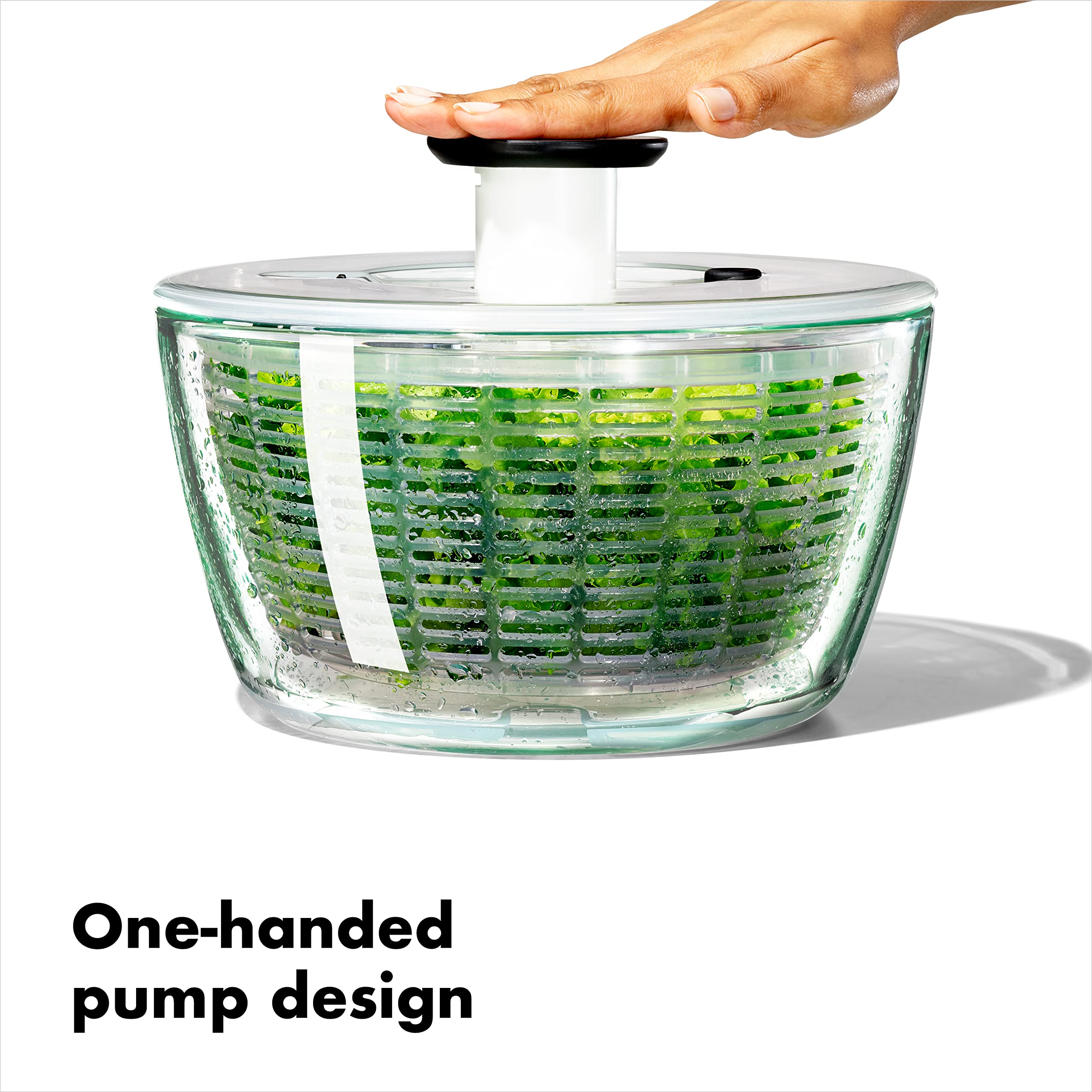 OXO Good Grips Glass Salad Spinner, Large/6.22 Quart, Clear & Good Grips Little Salad Dressing Shaker - Black