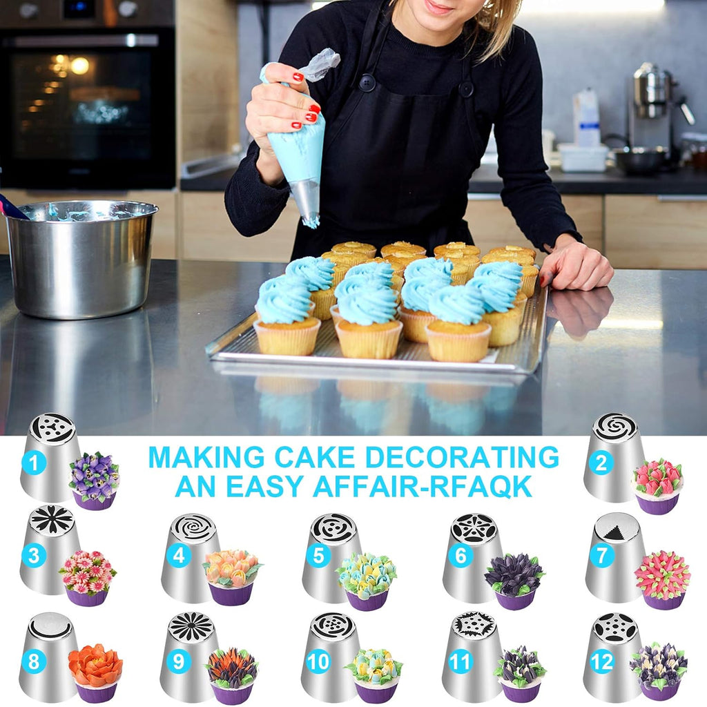 YLYL 47-Piece Russian Piping Tips Set - 12 Flower Frosting Nozzles & Baking Supplies for Cake Decorating