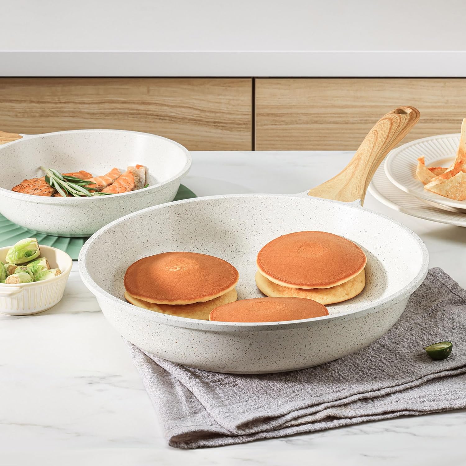 SENSARTE Nonstick Ceramic Frying Pan - 8-Inch Healthy Omelet Skillet, PFAS-Free, Induction Compatible, White (Set of 2)