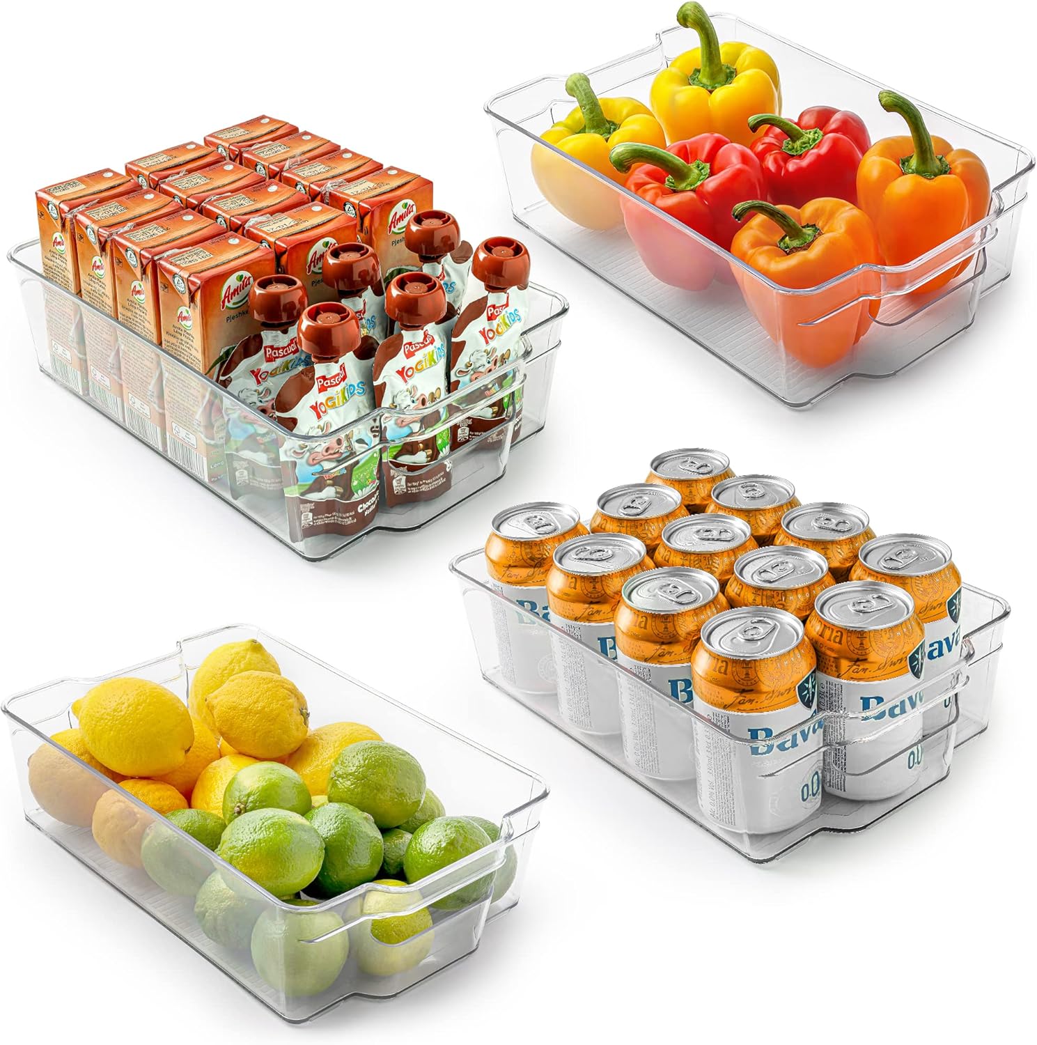 Zulay Kitchen Clear Refrigerator Organizer Bins - 4 Pack Large, BPA-Free, Durable & Shatterproof