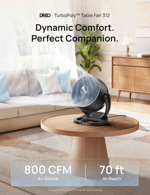 DREO 12-Inch Table Fan - 70ft Powerful Airflow & 25dB Quiet Operation | 120° Adjustable Tilt, 3 Speeds