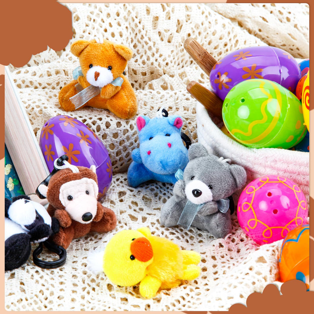 ZJEFUNS 12 Pack Prefilled Easter Egg Fillers with Mini Animal Plush Toy Fillers for Easter Egg Hunt, Easter Basket Stuffers Gifts for 3-8 Year Old Kids Boys Girls Toddlers Easter Party Favors (Animal)