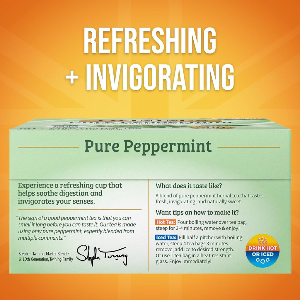 Twinings Pure Peppermint Herbal Tea - 50 Individually Wrapped Bags | Fresh Minty Flavor, Caffeine-Free, 300 Total Teabags