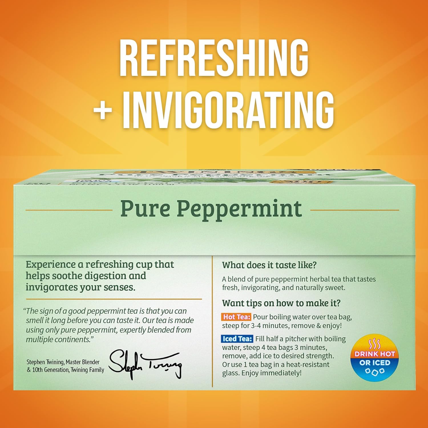 Twinings Pure Peppermint Herbal Tea - 50 Individually Wrapped Bags | Fresh Minty Flavor, Caffeine-Free, 300 Total Teabags
