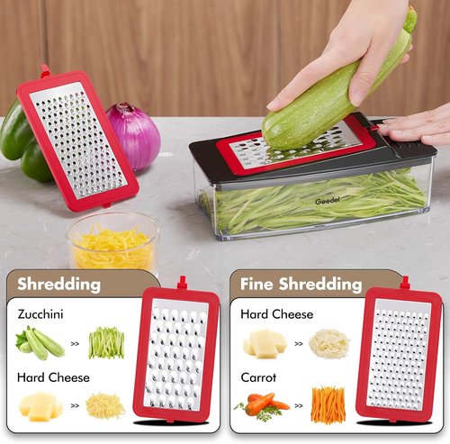 Geedel Vegetable Chopper - Pro Onion Slicer & Dicer with Container for Salad & Veggies | 4-in-1, Red