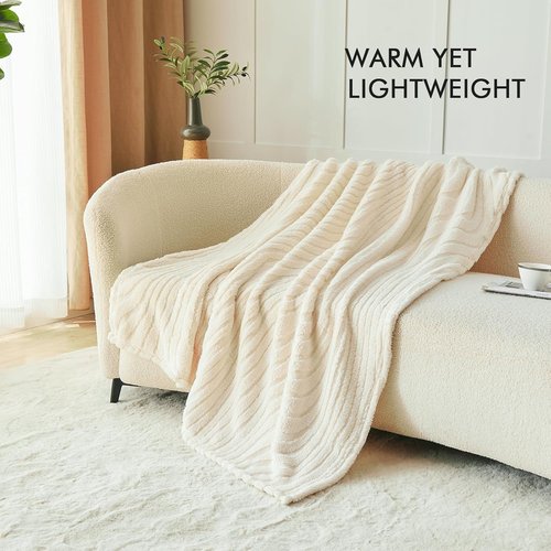 Lifein Throw Blanket - Cream Wave Boho Fleece Blanket | Soft, Lightweight & Fuzzy (50x60in)
