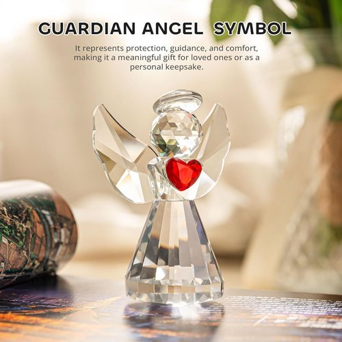 HDCRYSTALGIFTS Crystal Guardian Angel Figurine - 3.3 Inch Clear Art Glass Statue for Home Decor