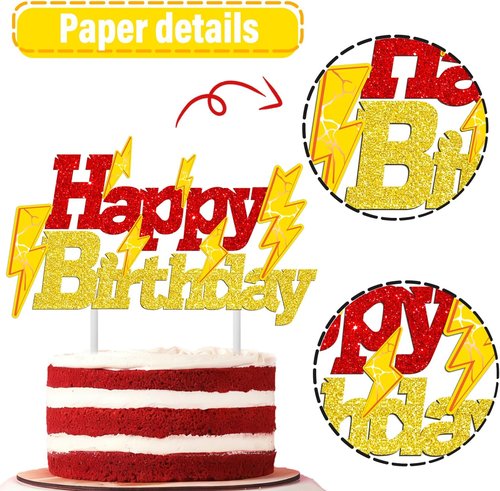Lightning Bolt Birthday Cake Topper - Glitter Gold & Red Lightning Party Decoration | Perfect for Baby Showers