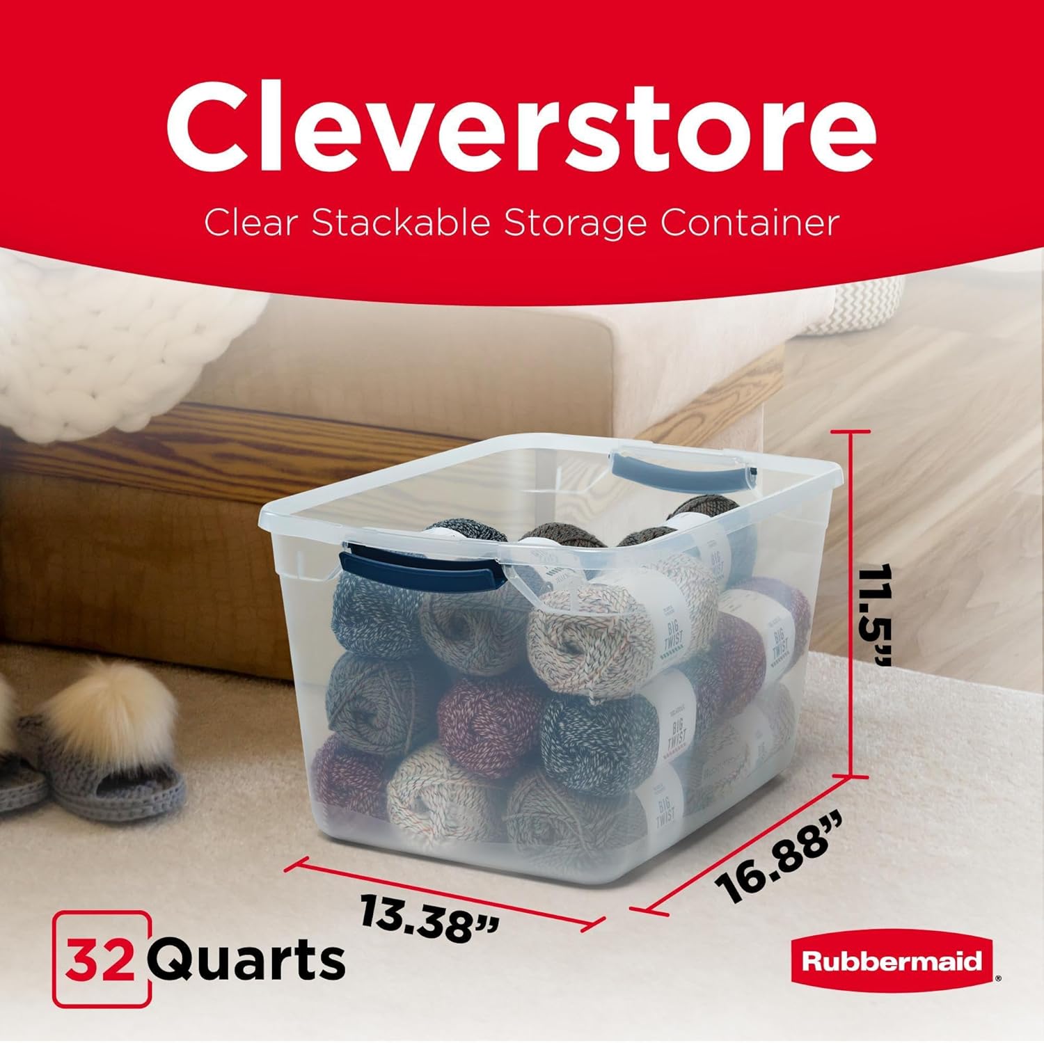 Rubbermaid Cleverstore Clear Storage Bins - 32 Qt, 6 Pack | Stackable Plastic Bins with Lids for Home Organization
