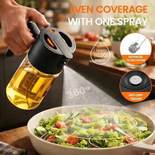Costop Professional Glass Oil Sprayer - 3-in-1 Kitchen Tool for Fine Mist, Stream & Pour | 500ml BPA-Free, Leak-Proof Design