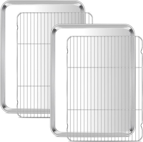 E-far Large Baking Sheet Set - 20 x 14 Inch Stainless Steel Cookie Pans with Wire Racks | Non-Toxic & Heavy Duty